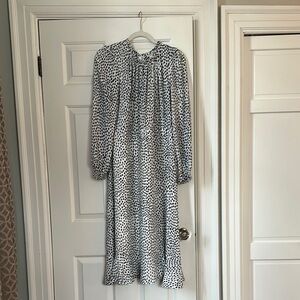 J. Crew Black and White Long Sleeve Ruffle Neck Dress